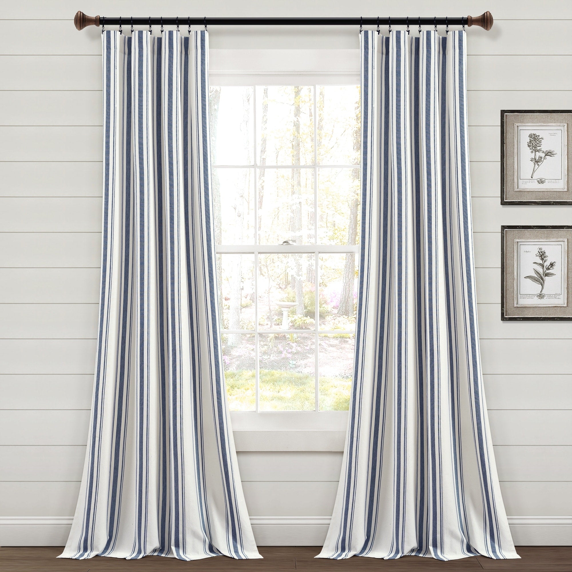 Lush Decor Set of 2 (84"x42") Farmhouse Striped Yarn Dyed Eco-Friendly Recycled Cotton Window Curtain Panels Navy - Bellso